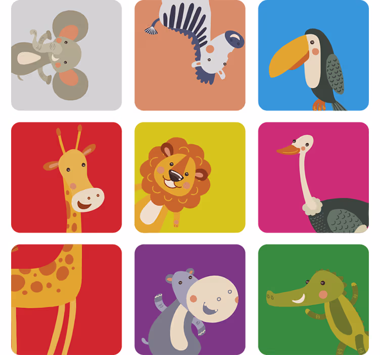 Tenda a rullo cameretta piastrelle colorate con animali - TenStickers