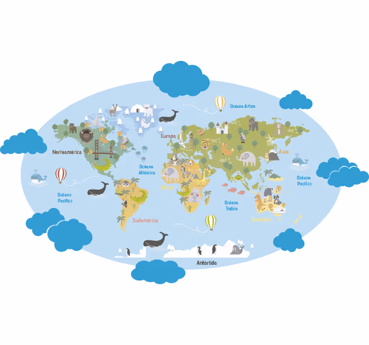Tenda a rullo cameretta mappa del mondo bambini - TenStickers