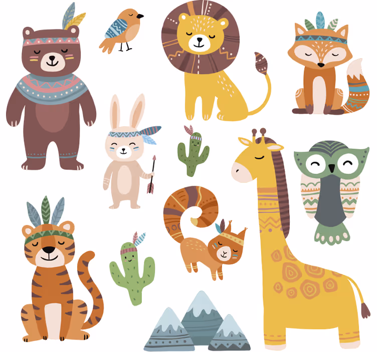 Tenda a rullo cameretta animali tribali divertenti - TenStickers
