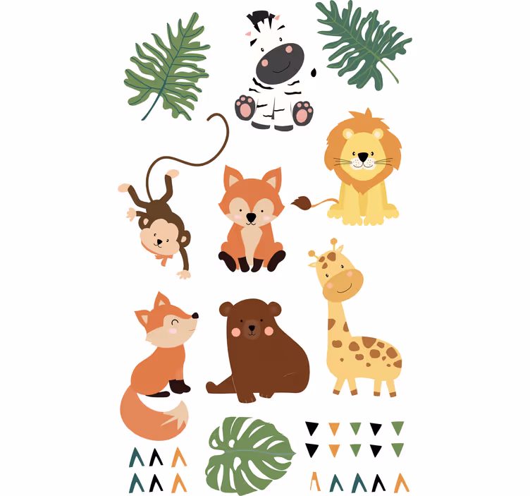Tenda a rullo cameretta animali selvatici e foglie - TenStickers