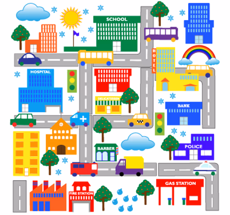 Tenda a rullo cameretta città dei bambini - TenStickers