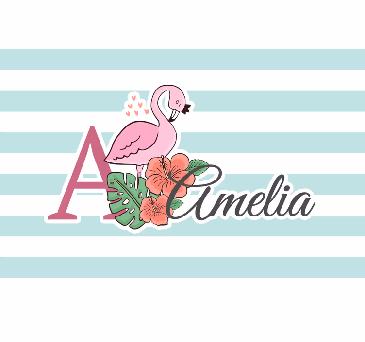Tenda a rullo cameretta animali carini fenicottero con nome - TenStickers