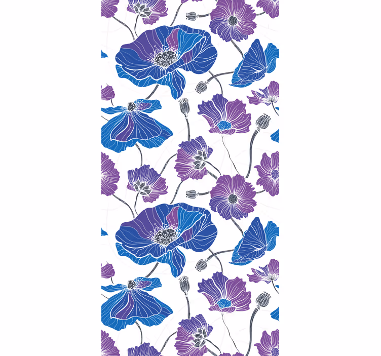 Tenda a rullo cucina fiori blu e viola da giardino - TenStickers