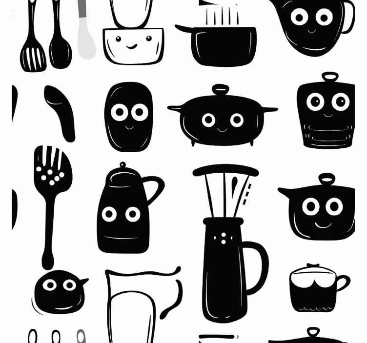 Tenda a rullo cucina utensili neri disegnati - TenStickers