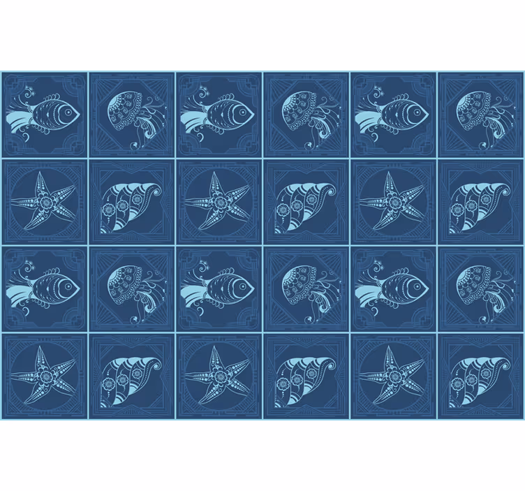 Tenda a rullo blu piastrelle marine ornamentali - TenStickers
