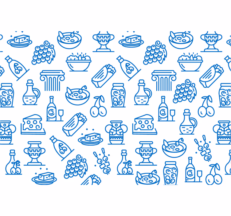 Tenda a rullo blu icone del cibo greco - TenStickers