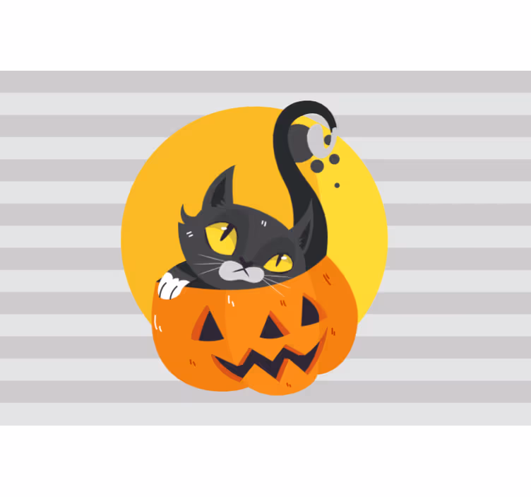 Tenda a rullo grigia zucche e gatto nero - TenStickers