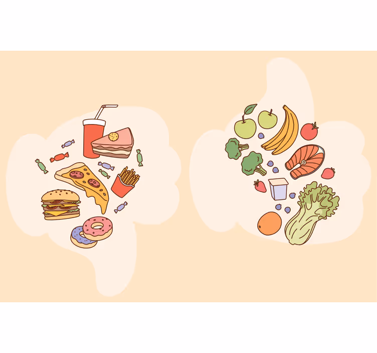 Tenda a rullo beige grafica a forma di cibo sano - TenStickers