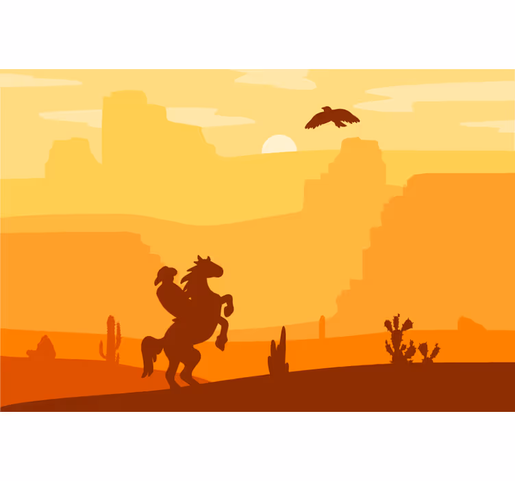 Tenda a rullo arancione paesaggio da cowboy - TenStickers