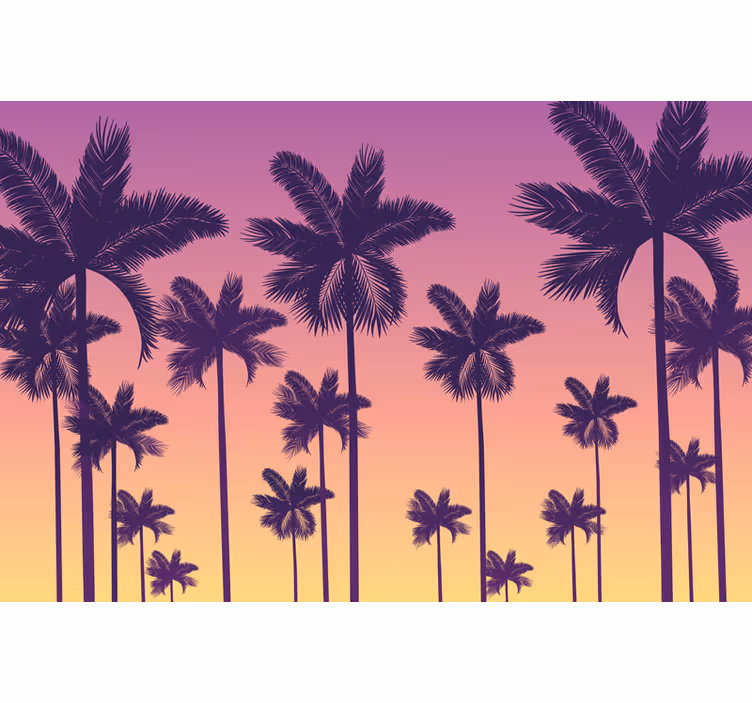 Tenda a rullo porpora palme al tramonto - TenStickers