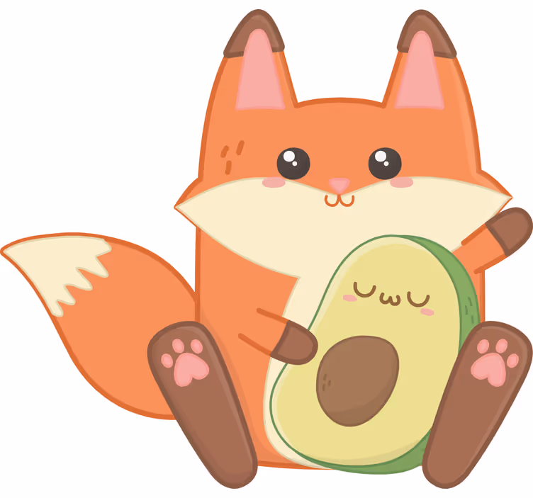 Tenda a rullo cameretta volpe kawaii con avocado - TenStickers
