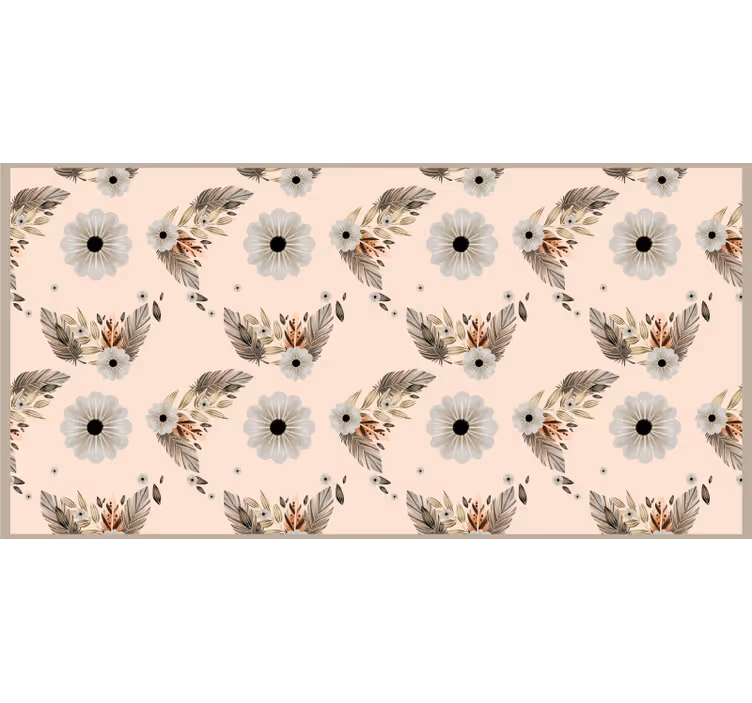 Tenda a rullo beige con motivo fiori pastello rosa e neri - TenStickers