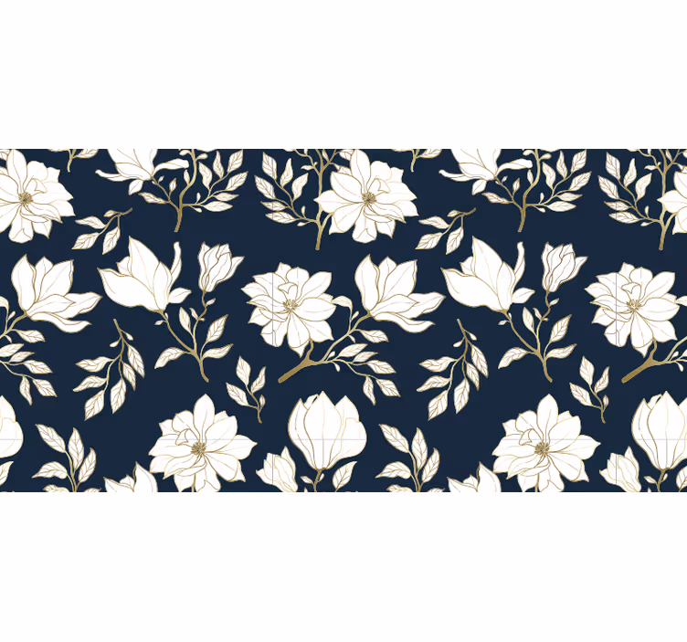 Tenda a rullo nera con motivo fiori bianchi - TenStickers