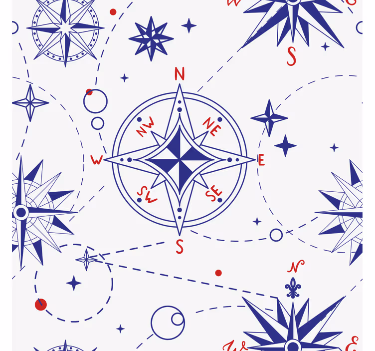 Tenda a rullo bagno blu navy e rosso con bussola - TenStickers