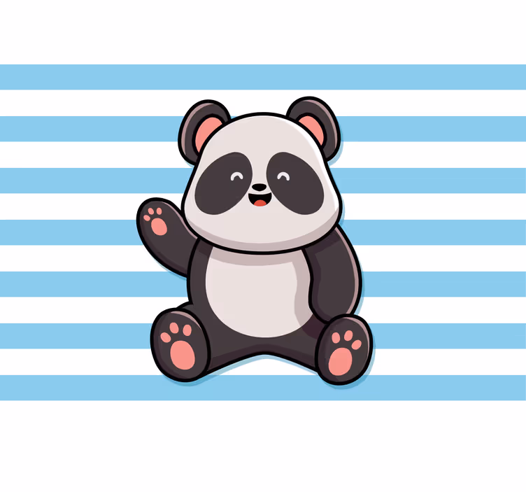 Tenda a rullo divertente panda felice su sfondo rigato - TenStickers