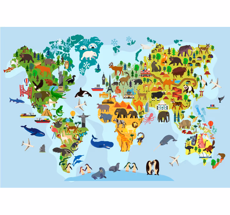 Tenda a rullo mappamondo mappa del mondo per bambini - TenStickers