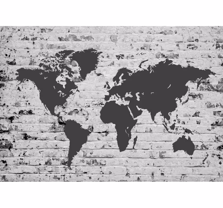 Tenda a rullo mappamondo murale mappamondo a mattoni bianchi - TenStickers