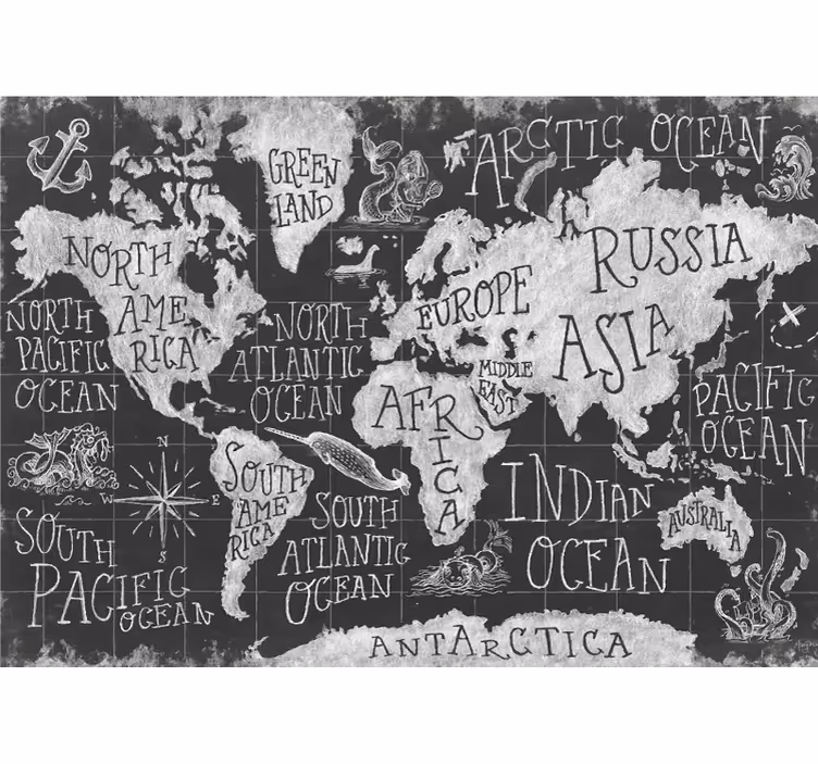 Tenda a rullo mappamondo mappa del mondo mitico - TenStickers
