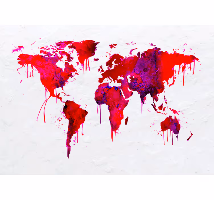 Tenda a rullo rossa mappa del mondo acquerello - TenStickers