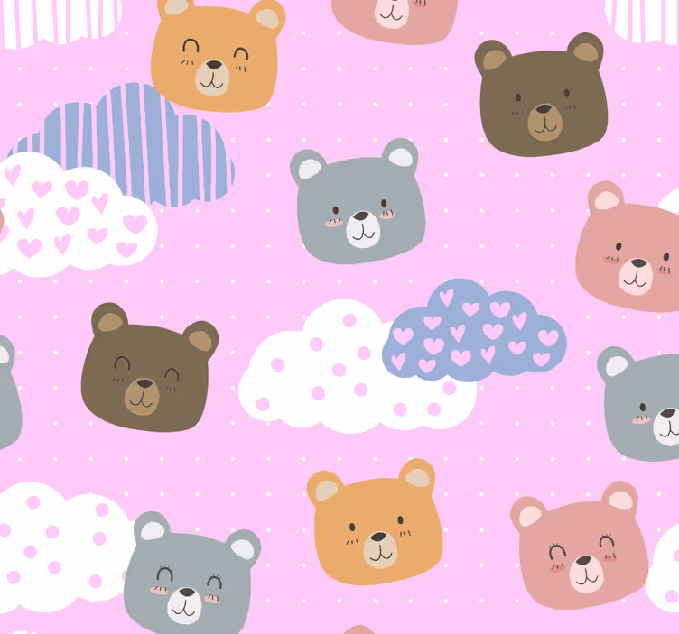 Tenda a rullo neonati orso minimalista sorriso sfondo rosa - TenStickers
