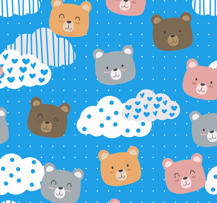 Tenda a rullo neonati orso minimalista sorriso sfondo blu - TenStickers