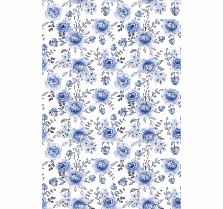 Tenda a rullo fiori motivo floreale blu - TenStickers