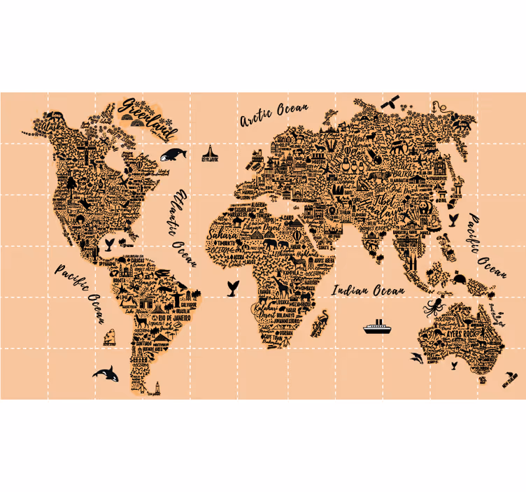 Tenda a rullo mappamondo punti di riferimento iconici - TenStickers