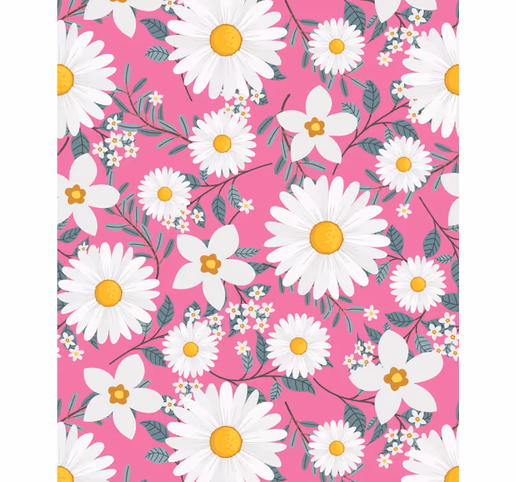 Tenda a rullo fiori e piante motivo margherite rosa - TenStickers