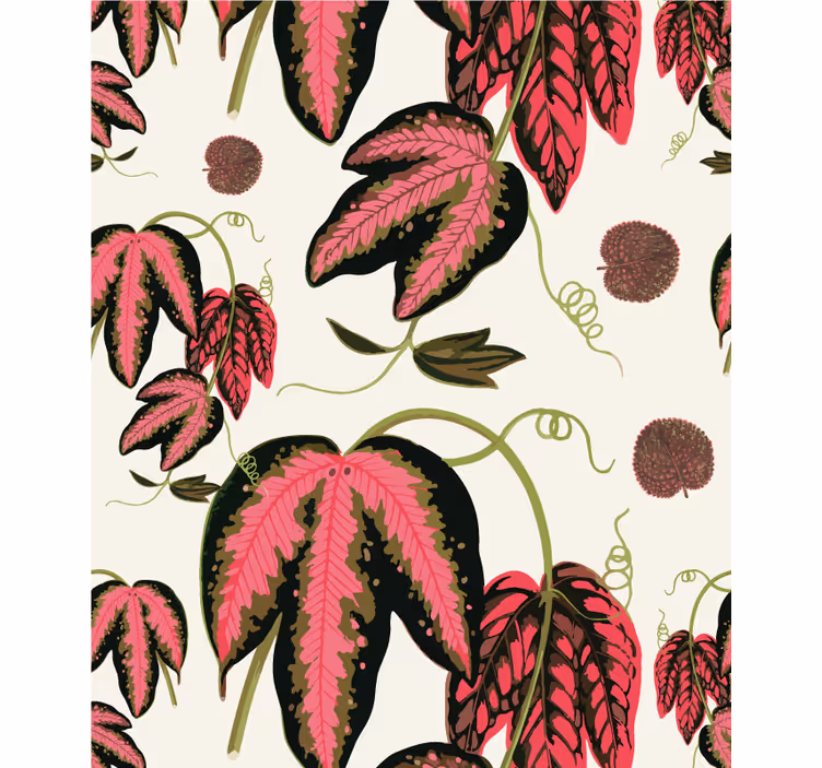 Tenda a rullo fiori e piante motivi di foglie rosa - TenStickers