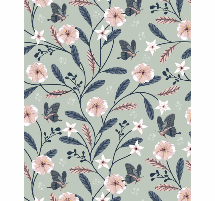 Tenda a rullo fiori e piante motivi floreali a farfalla - TenStickers