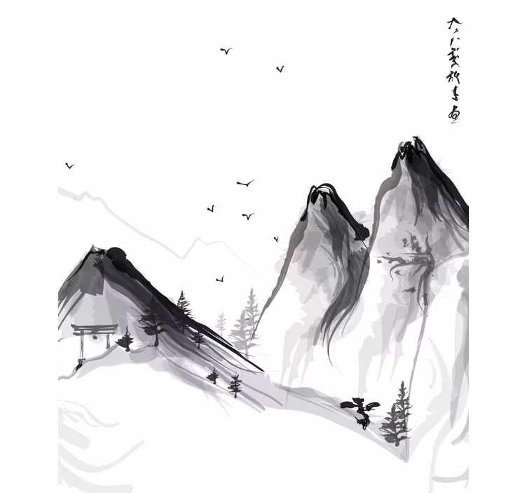 Tenda a rullo soggiorno inverno giapponese con montagne - TenStickers