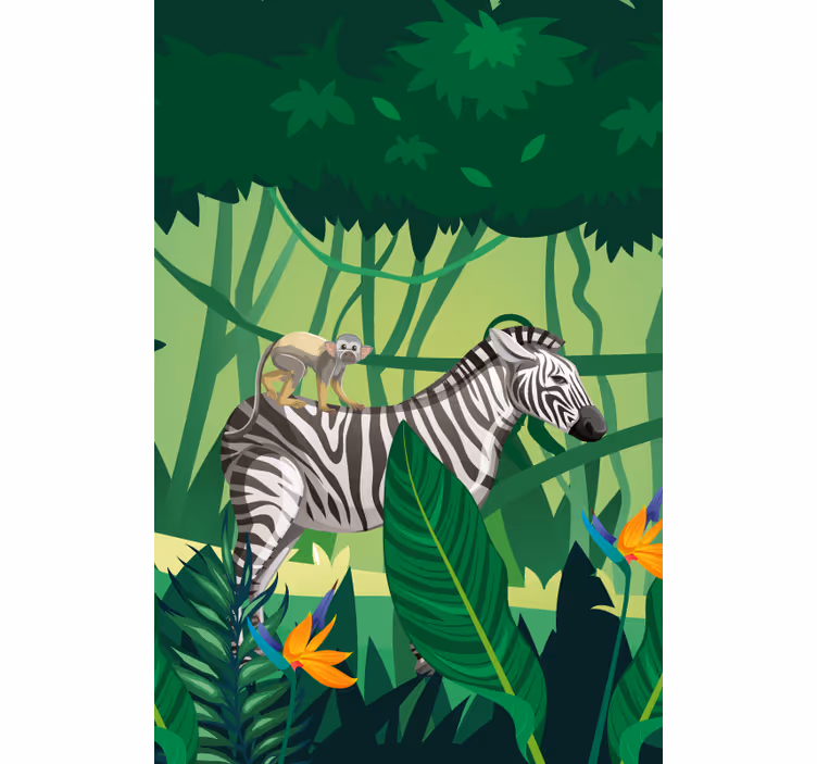 Tenda a rullo animali zebra con scimmia - TenStickers