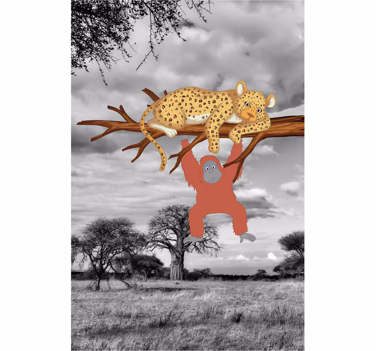 Tenda a rullo animali leopardo e orango - TenStickers