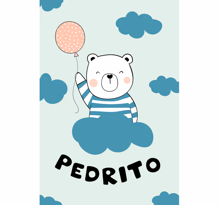 Tenda a rullo neonati orso con palloncino e nome - TenStickers