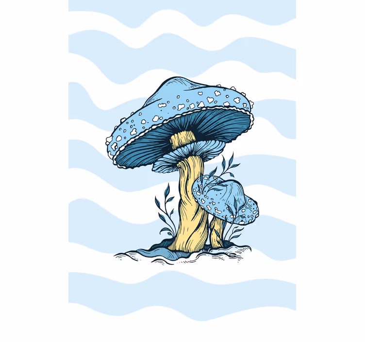 Tenda a rullo fiori e piante funghi blu - TenStickers