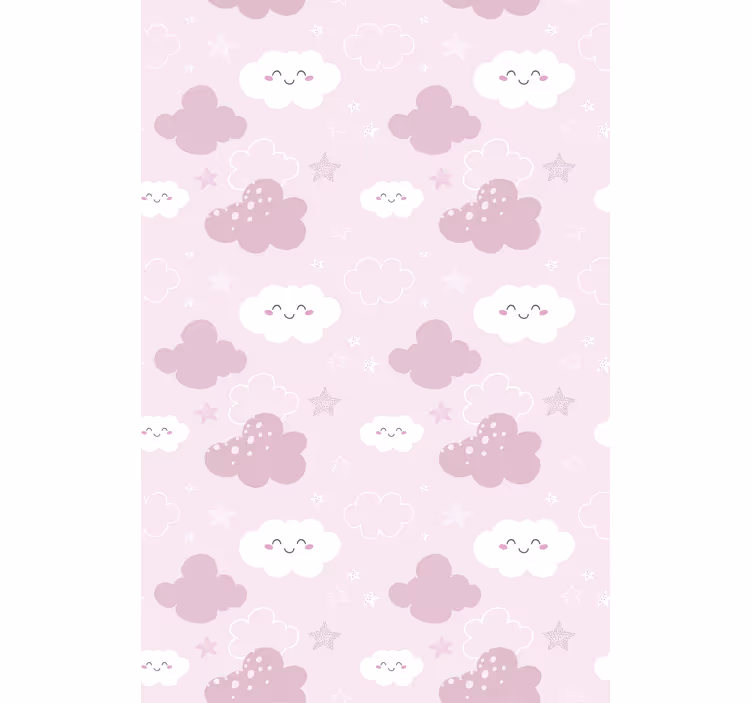Tende a rullo nuvole Sfondo rosa con felice bianco - TenStickers