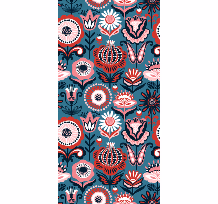 Tenda a rullo fiori modello folk retrò - TenStickers