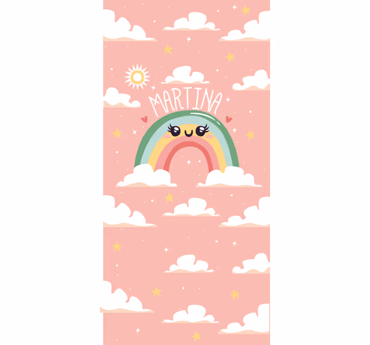 Tenda a rullo cameretta disegno arcobaleno rosa con nome - TenStickers
