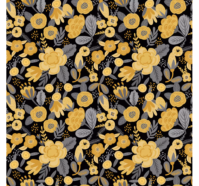 Tenda a rullo fiori motivo botanico giallo - TenStickers