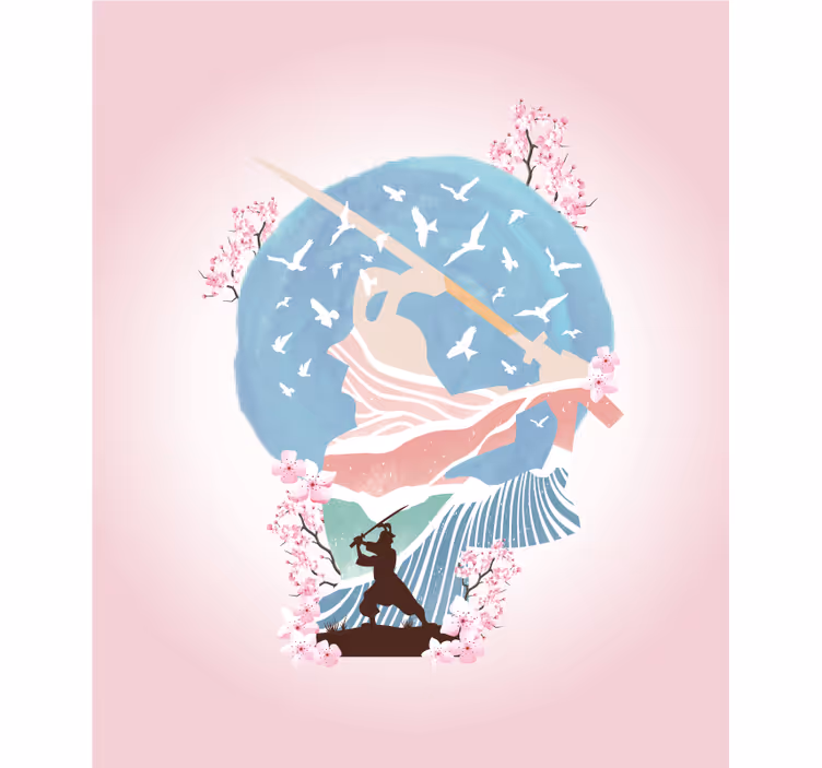 Tenda a rullo con stampa elegante silhouette di samurai - TenStickers