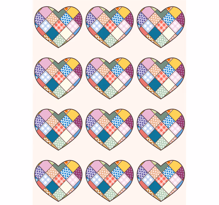 Tenda a rullo romantica cuori patchwork colorati - TenStickers