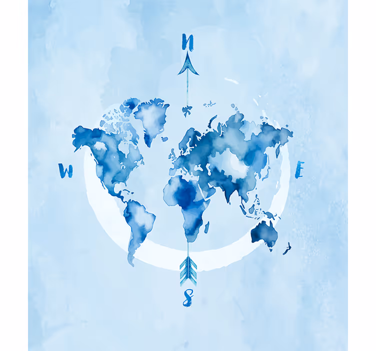 Tende a rullo disegno mondo planisfero blu dell'acquerello - TenStickers