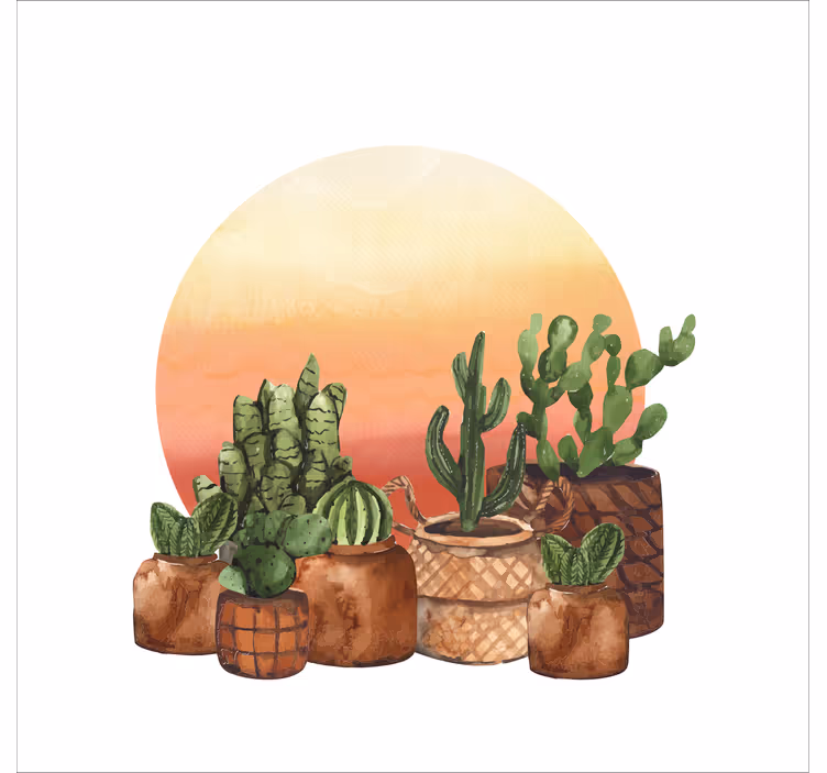 Tende a rullo cucina cactus con tramonto in cerchio - TenStickers