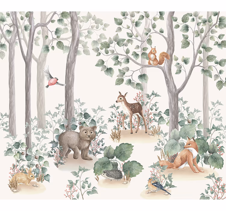 Fotomurale per neonato animali nel bosco - TenStickers