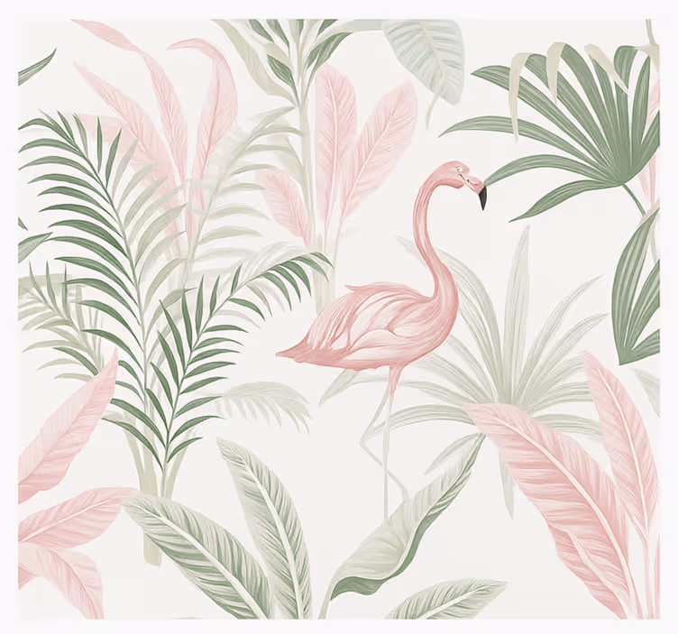 Fotomurale soggiorno oasi tropicale di fenicotteri - TenStickers