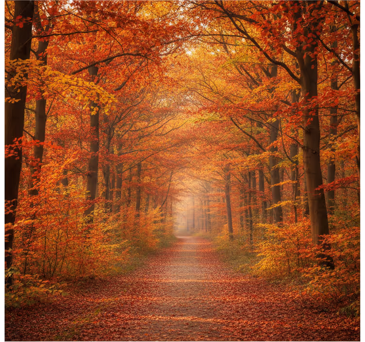 Fotomurale foresta sentiero degli alberi d'autunno - TenStickers