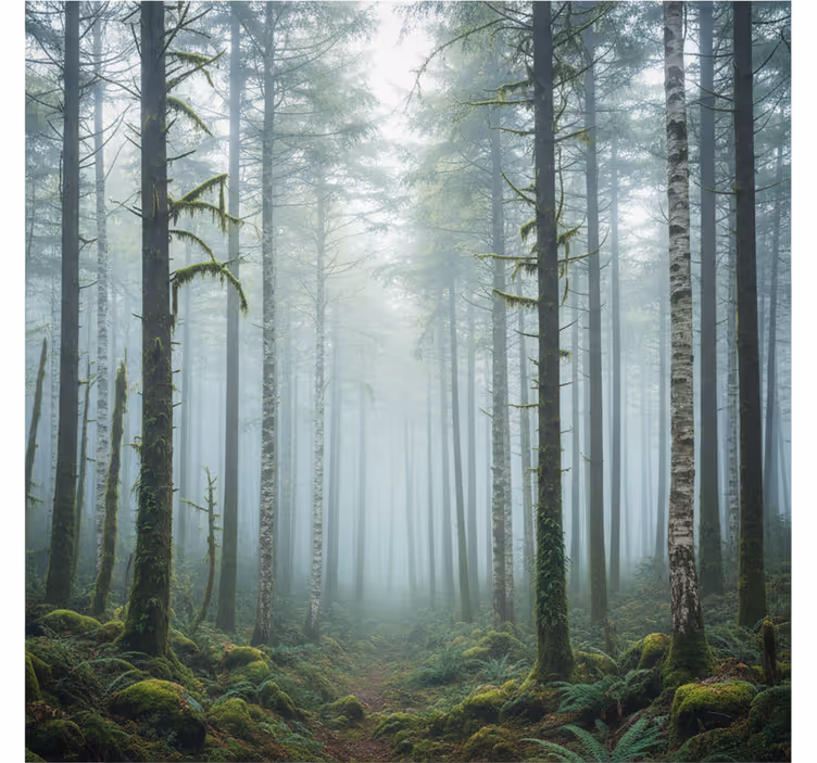 Fotomurale foresta nebbia atmosferica - TenStickers