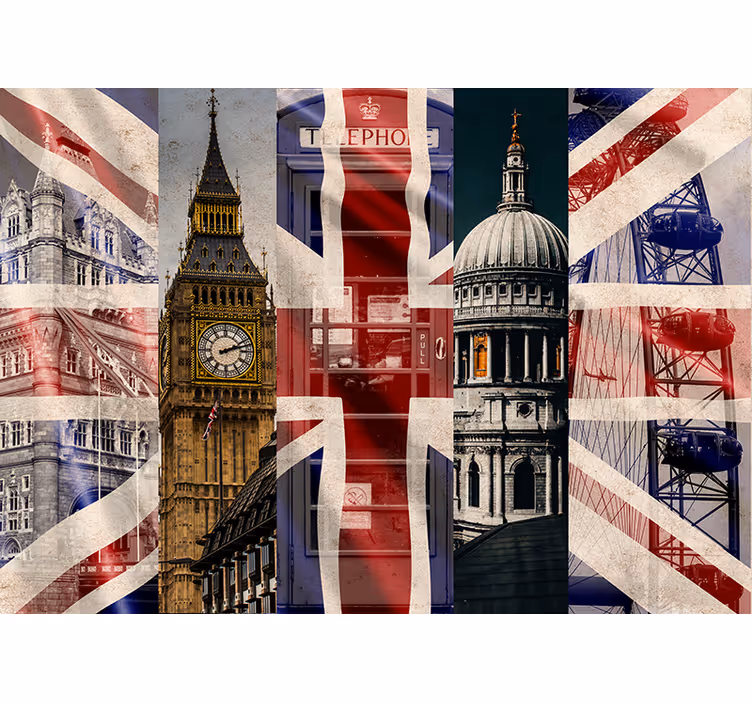 Fotomurale città Londra, bandiera e monumenti - TenStickers