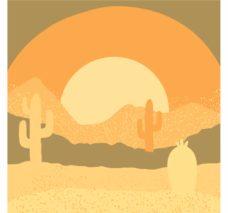 Fotomurale deserto tramonto e silhouette di cactus - TenStickers