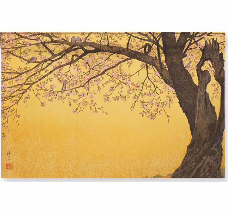 Fotomurale per bagno albero giapponese su sfondo giallo - TenStickers